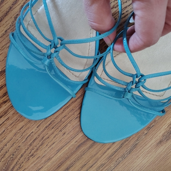Ann Taylor women's leather strappy stiletto heel sandals,slip-on Turquoise 8.5M, - Picture 13 of 17